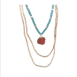 Gold, turquoise, rose multi-strand necklace